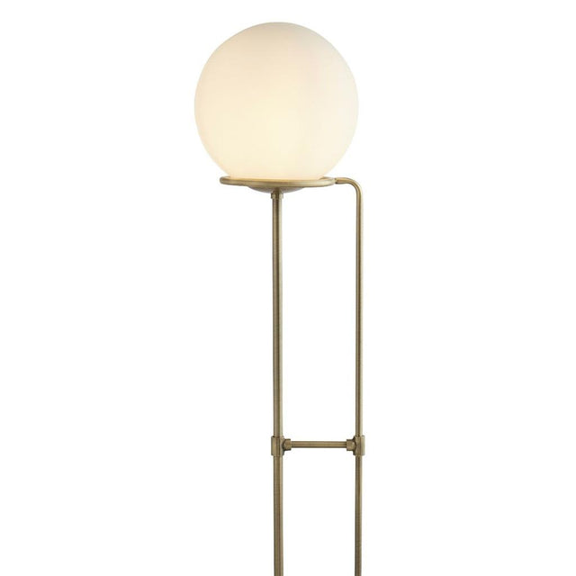 SPHERE 1LT FLOOR LAMP, ANTIQUE BRASS, BLACK BRAIDED CABLE, OPAL WHITE GLASS SHADE