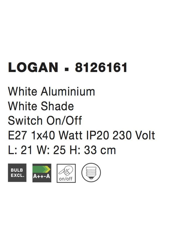 LOGAN Wall Light Sand White Aluminium White Shade LED E27 1x12 Watt L:21 W:25 H:32 cm