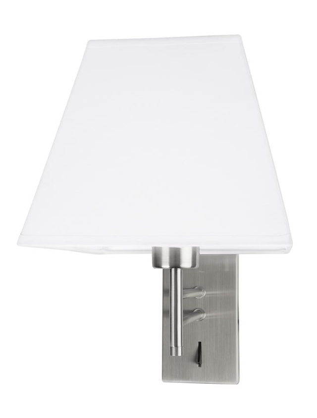 LOGAN Wall Light Satin Nickel Aluminium White Shade LED E27 1x12 Watt L:21 W:25 H:32 cm