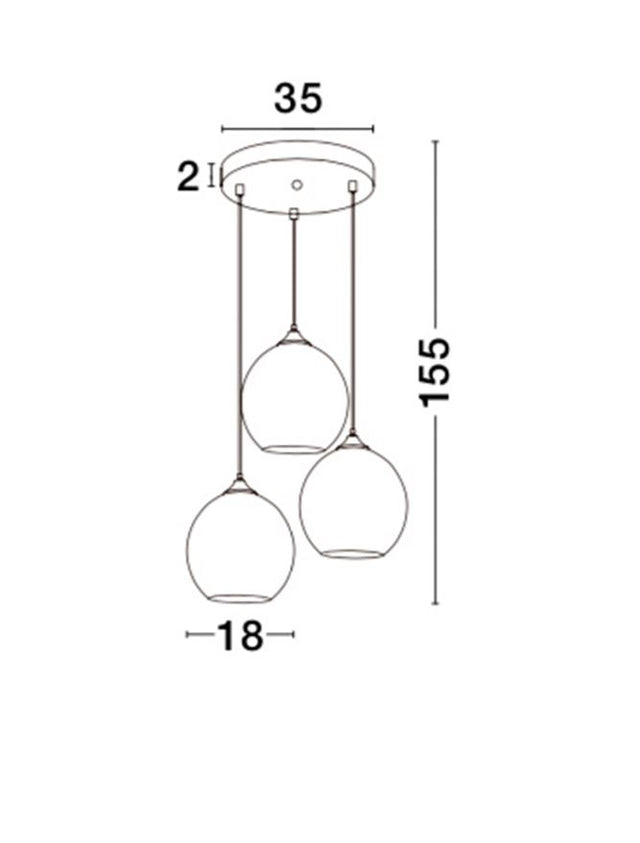 BLAZE Cooper Glass & Black Metal LED E27 3x12 Watt 230 Volt IP20 Bulb Excluded D: 35 H: 155 cm