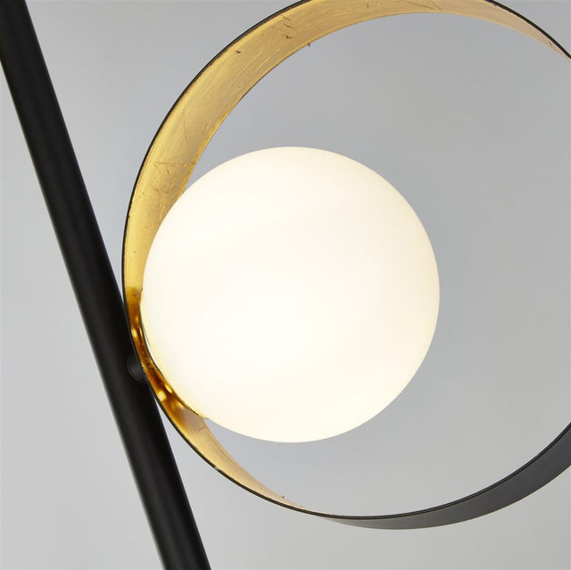 ORBITAL 3LT MATT BLACK AND GOLD LEAF FLOOR LIGHT WITH OPAL GLASS