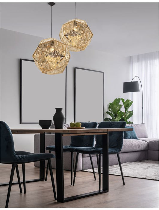 FOGGIA Gold Steinless Steel Black Fabric Wire LED E27 1x12 Watt IP20 Bulb Excluded D: 48 H1: 44 H2: 180 cm