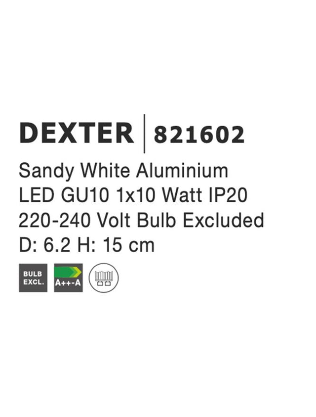 DEXTER Wall Lamp Sand White Aluminium LED GU10 1x10 Watt D:6,2 H:15cm