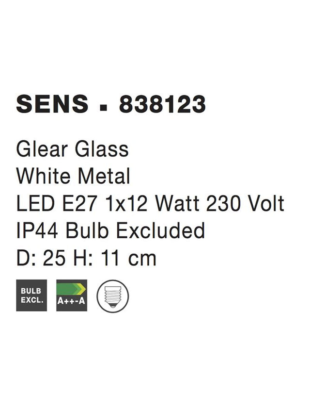 SENS CEILING LIGHT CLEAR GLASS LED E27 1x12W D:25 H:11cm