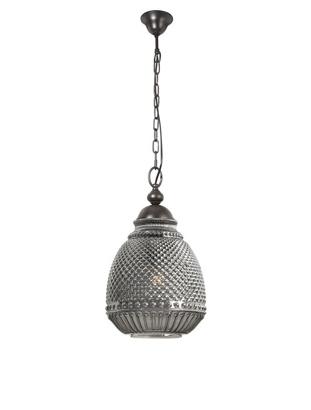 TOULON Gray Glass Dark Brown Base & Chain LED E27 1x12W IP20 Bulb Excluded D: 27 H1: 45 H2: 120 cm