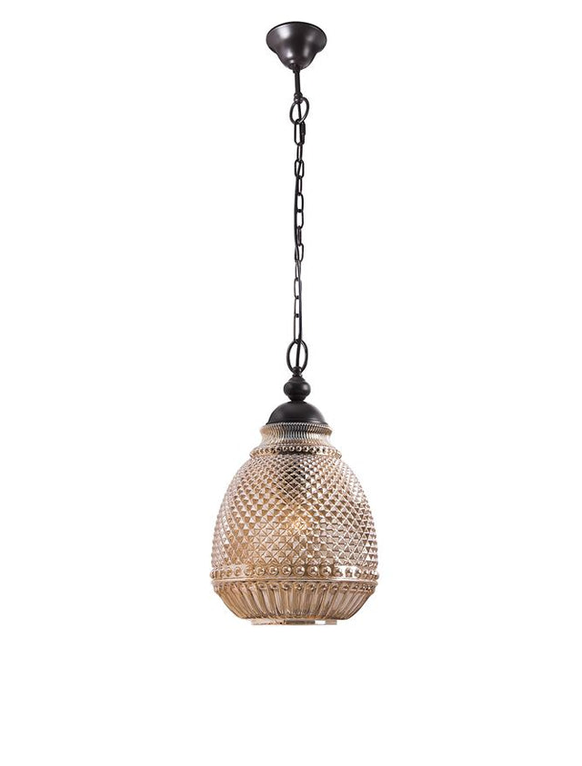 TOULON Amber Glass Dark Brown Base & Chain LED E27 1x12W IP20 Bulb Excluded D: 27 H1: 45 H2: 120 cm