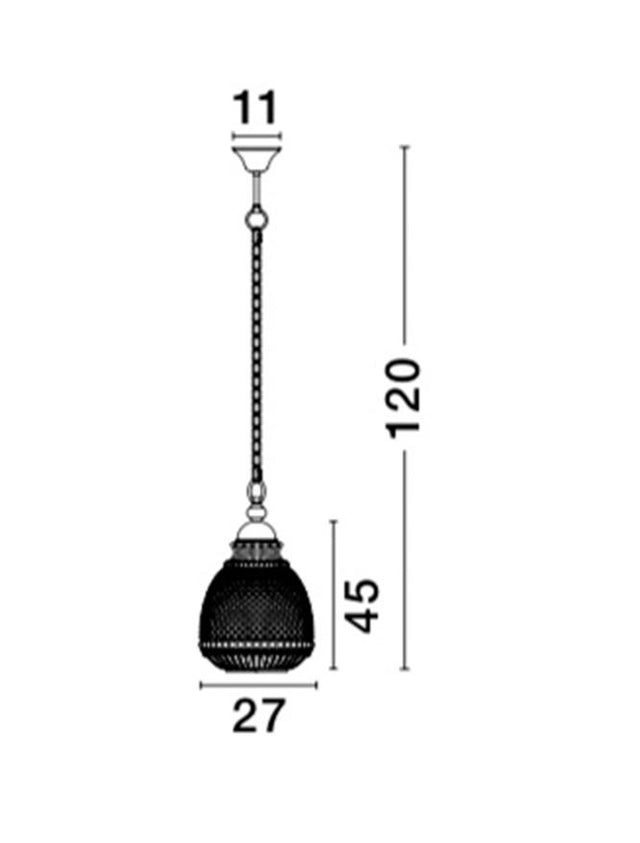 TOULON Amber Glass Dark Brown Base & Chain LED E27 1x12W IP20 Bulb Excluded D: 27 H1: 45 H2: 120 cm