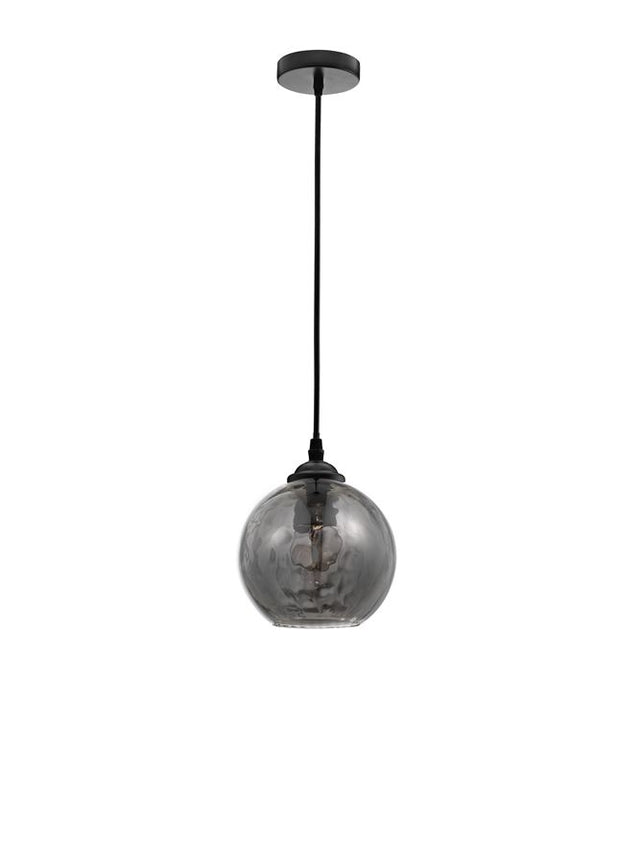 ADELINA Smoke Glass Black Metal LED E27 1x12 Watt 230 Volt IP20 Bulb Excluded D: 14 H1: 12 H2: 125 cm