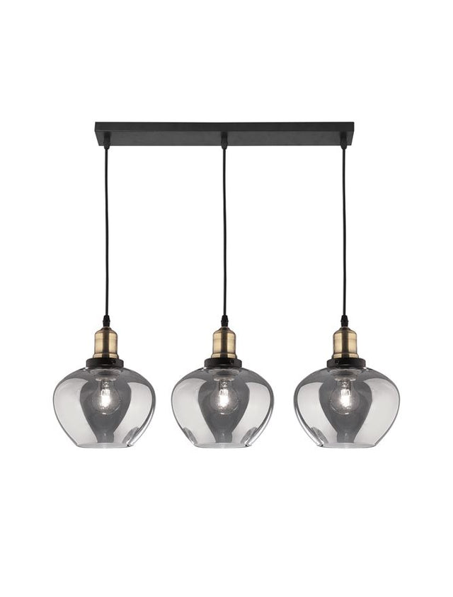 CEDRO Smoky Glass Bronze & Black Metal LED E27 3x12 Watt 230 Volt IP20 Bulb Excluded L: 80 H: 130 cm