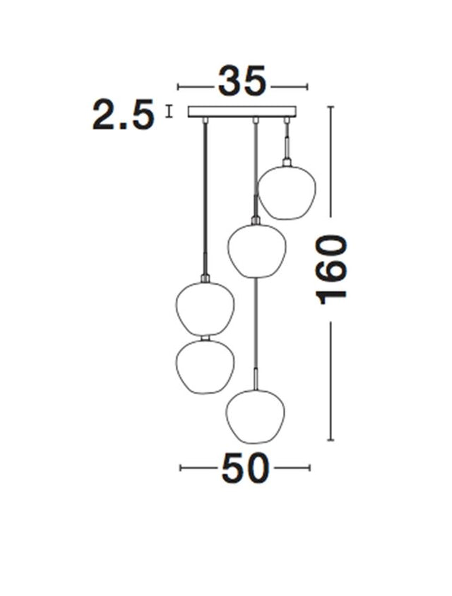 CEDRO Smoky Glass Bronze & Black Metal LED E27 5x12 Watt 230 Volt IP20 Bulb Excluded D: 50 H: 160 cm