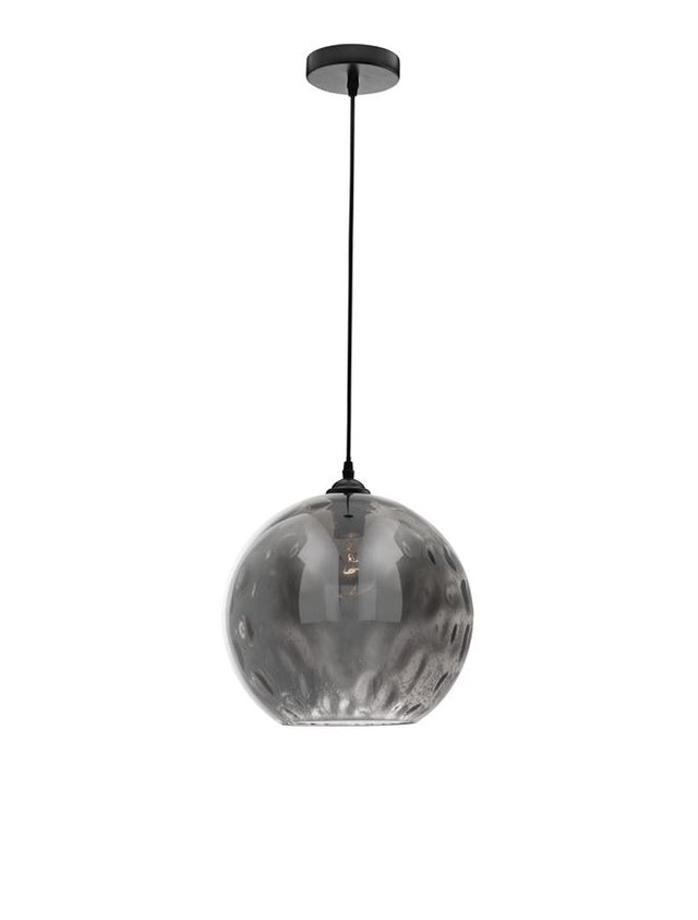 JERARDO Smoke Glass with Bubbles Inside Black Metal LED E27 1x12W IP20 Bulb Excluded D:30 H1:27 H2:140 cm