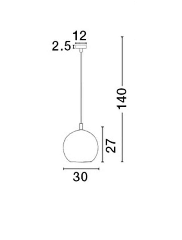 JERARDO Smoke Glass with Bubbles Inside Black Metal LED E27 1x12W IP20 Bulb Excluded D:30 H1:27 H2:140 cm