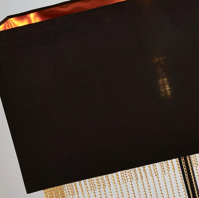 FRINGE 1LT FLOOR LAMP - BLACK SHADE WITH GOLD CHAIN