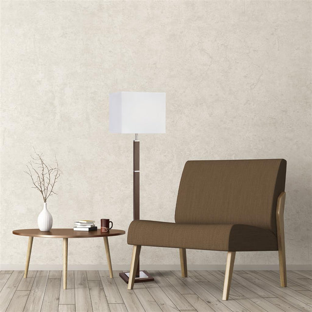 WAVERLEY FLOOR LAMP 1LT BROWN WOOD/SS RECTANGULAR