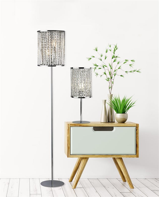 ELISE 2LT FLOOR LAMP, CHROME, CRYSTAL DROPS