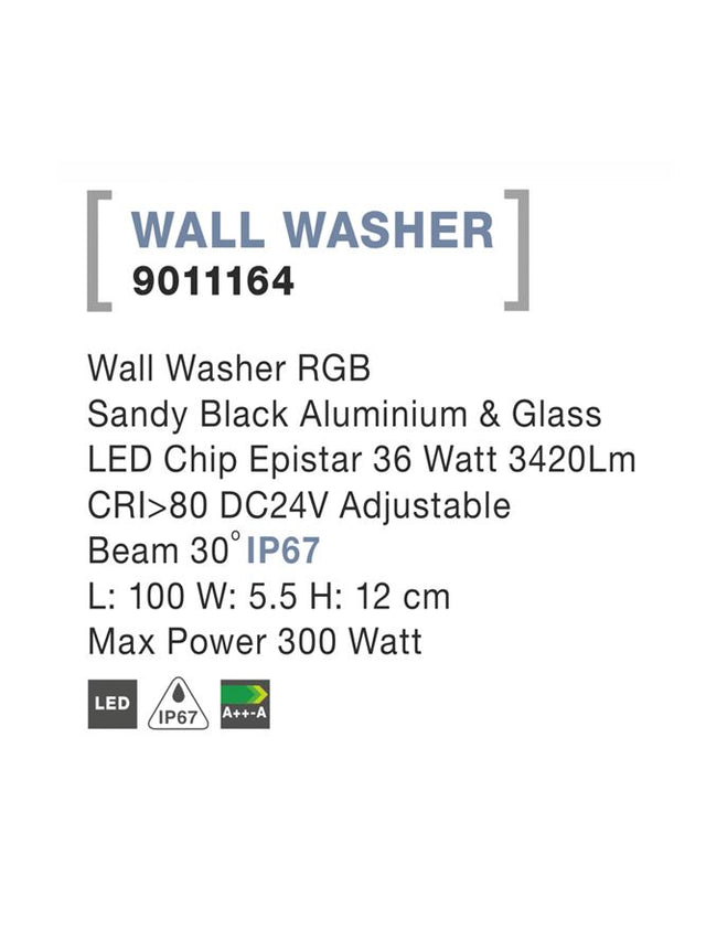 WALL WASHER RGB Black Alum.& Glass LED 36 Watt 3420Lm L:100 W:5.5 H:12 cm Max300W IP67