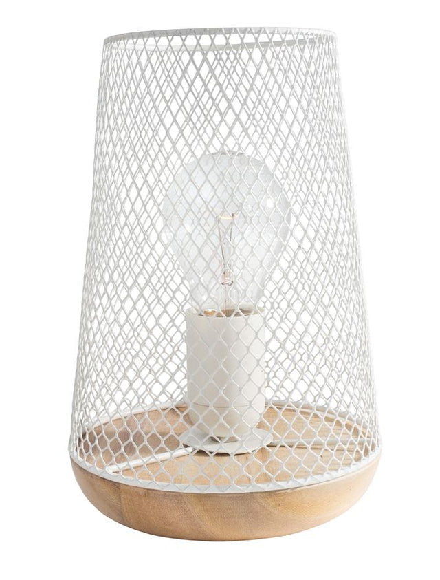 MARCO White Metal Natural Wood LED E27 1x12 Watt 230 Volt IP20 Bulb Excluded D: 15 H: 19 cm