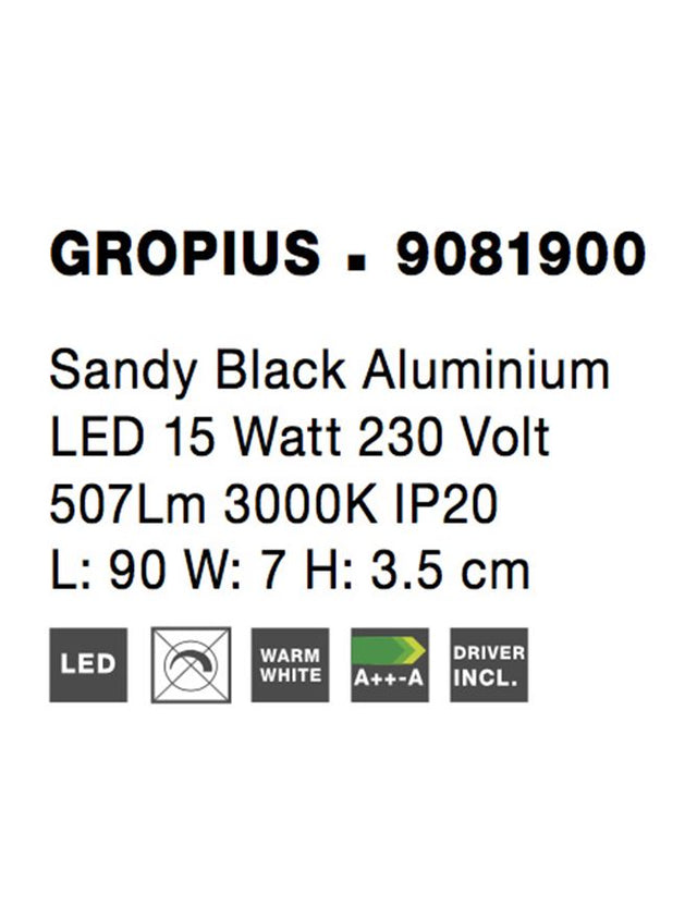 GROPIUS Sandy Black Aluminium LED 15 Watt 230 Volt 507Lm 3000K IP20 L: 90 W: 7 H: 3.5 cm