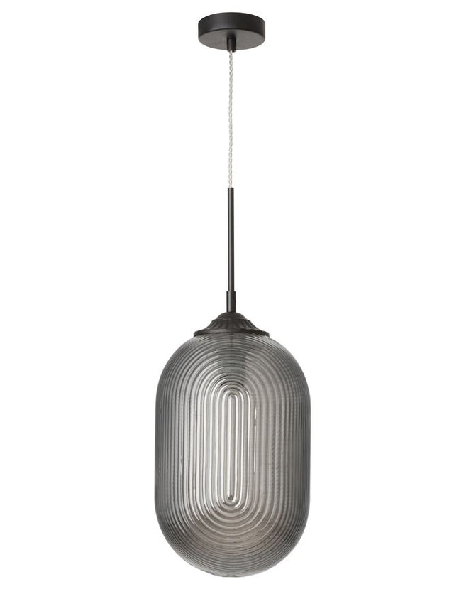 ATHENA Smoky Gray Glass Matt Black Metal LED E27 1x12 Watt 230 Volt IP20 Bulb Excluded D: 22.5 H1: 55.4 H2: 120 cm