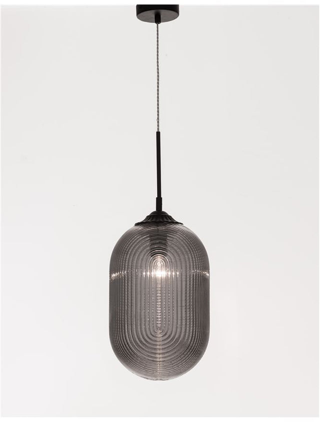 ATHENA Smoky Gray Glass Matt Black Metal LED E27 1x12 Watt 230 Volt IP20 Bulb Excluded D: 22.5 H1: 55.4 H2: 120 cm