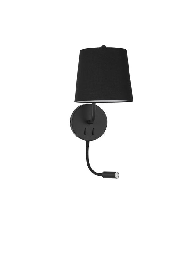 SAGE Black Aluminium Black Fabric Shade Switch On/Off LED E27 1x12 Watt LED 1x3 Watt 190Lm 220 Volt Bulb Excluded IP20 D: 20 W: 29 H: 59 cm