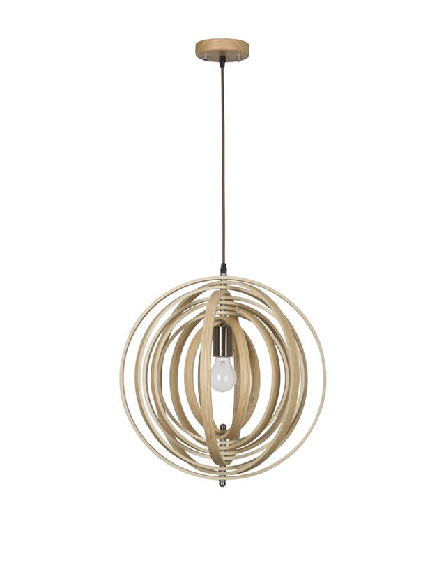 ASCO Natural Wood Brown Fabric Cable LED E27 1x12 Watt 230 Volt IP20 Bulb Excluded D: 43 H1: 43 H2: 130 cm