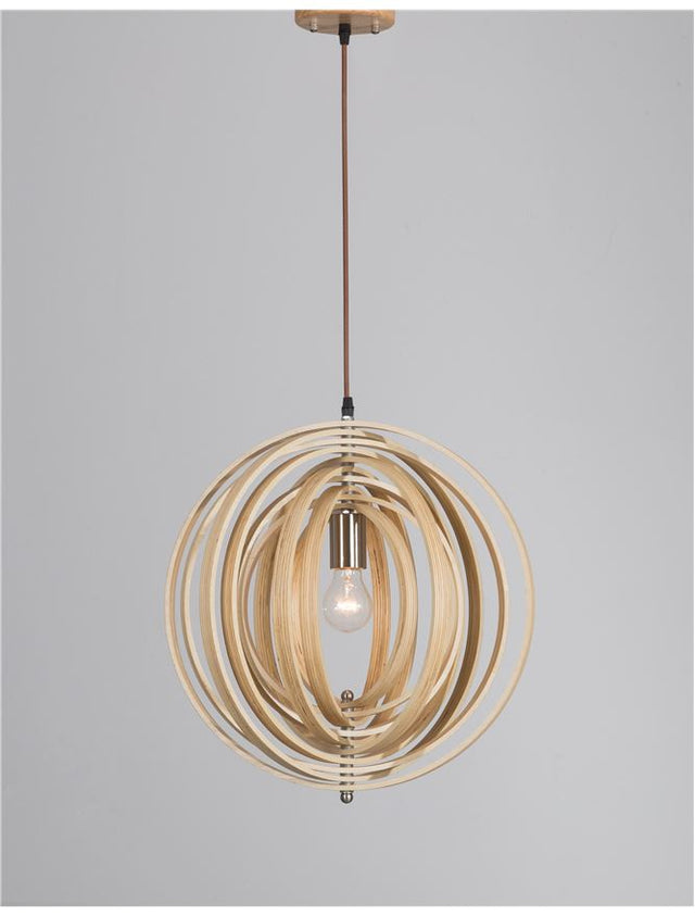 ASCO Natural Wood Brown Fabric Cable LED E27 1x12 Watt 230 Volt IP20 Bulb Excluded D: 43 H1: 43 H2: 130 cm