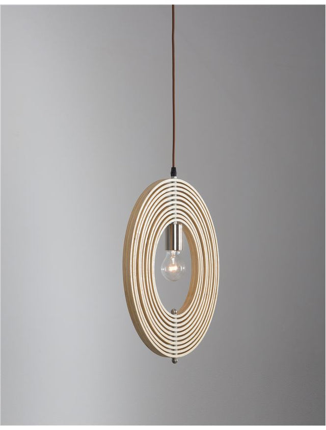 ASCO Natural Wood Brown Fabric Cable LED E27 1x12 Watt 230 Volt IP20 Bulb Excluded D: 43 H1: 43 H2: 130 cm