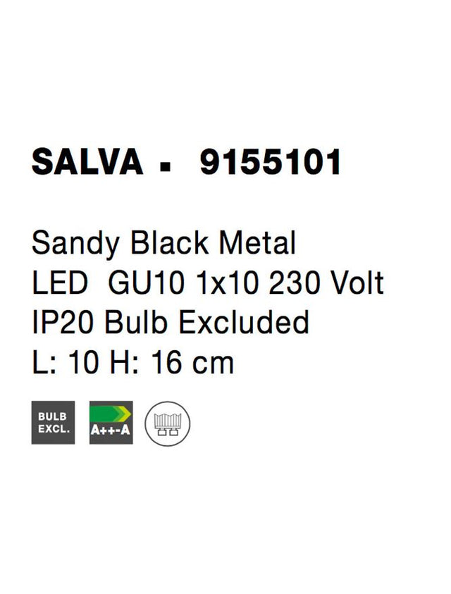 SALVA Sandy Black Metal LED GU10 1x10 230 Volt IP20 Bulb Excluded L: 10 H: 16 cm