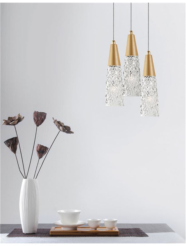 KOVAC Brushed Gold Steel & Clear Structured Glass LED G9 3x5 Watt 230 Volt IP20 Bulb Excluded D: 25 H: 180 cm