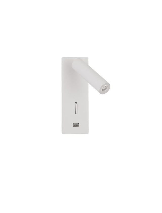 FUSE White Aluminium Adjustable Switch On/Off - USB Charger LED Samsung 3 Watt 210Lm 3000K IP20 L: 6 W: 12.3 H: 18 cm