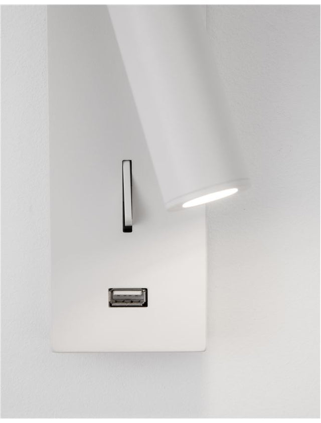 FUSE White Aluminium Adjustable Switch On/Off - USB Charger LED Samsung 3 Watt 210Lm 3000K IP20 L: 6 W: 12.3 H: 18 cm