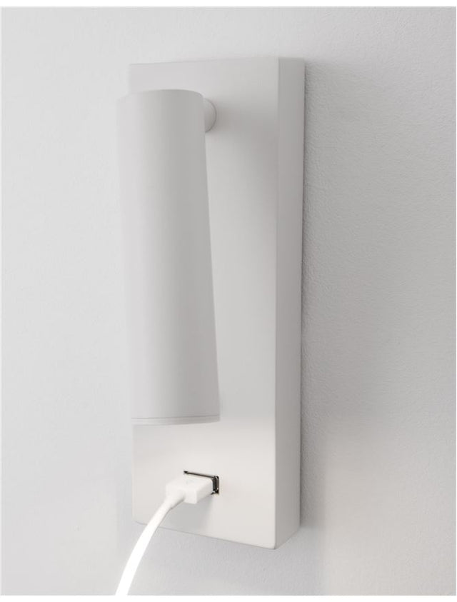 FUSE White Aluminium Adjustable Switch On/Off - USB Charger LED Samsung 3 Watt 210Lm 3000K IP20 L: 6 W: 12.3 H: 18 cm