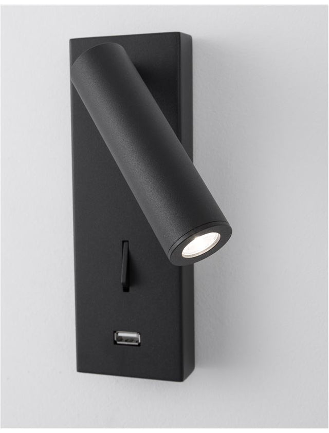 FUSE Black Aluminium Adjustable Switch On/Off - USB Charger LED Samsung 3 Watt 210Lm 3000K IP20 L: 6 W: 12.3 H: 18 cm