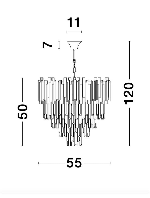 GRANE Gold Metal & Crystal LED E14 8x5 Watt 230 Volt IP20 Bulb Excluded D: 55 W: 55 H1: 50 H2: 120 cm