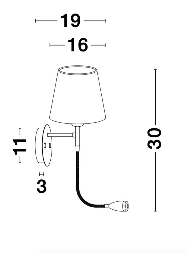 NIA Black Metal Black Fabric Shade Switch On/Off LED 3 Watt 3000K 180Lm LED E14 1x5 Watt 230 Volt IP20 Bulb Excluded L:19 W: 16 H: 30 cm