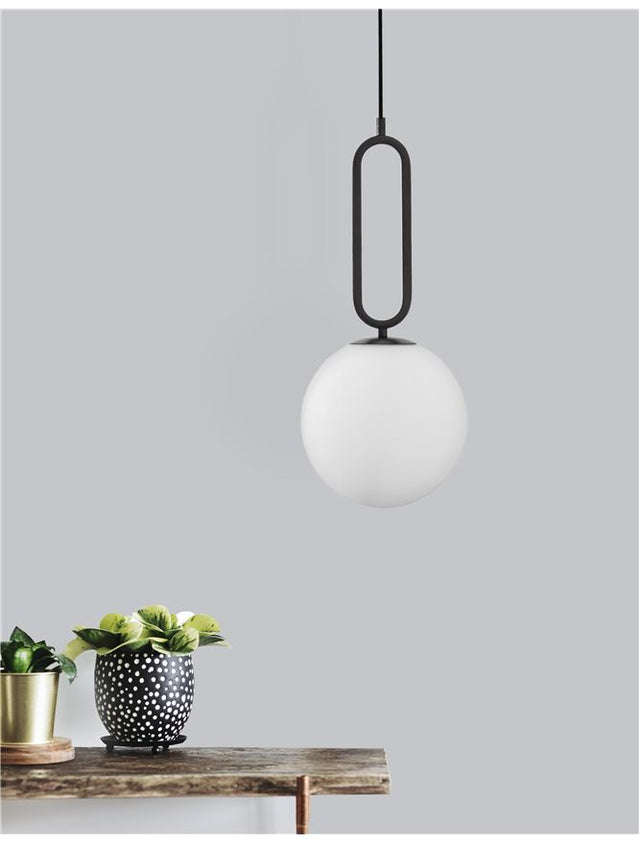 GRUS Matt Black Metal Opal Glass LED E27 1x12 Watt 230 Volt IP20 Bulb Excluded D: 20 H1: 51 H2: 120 cm