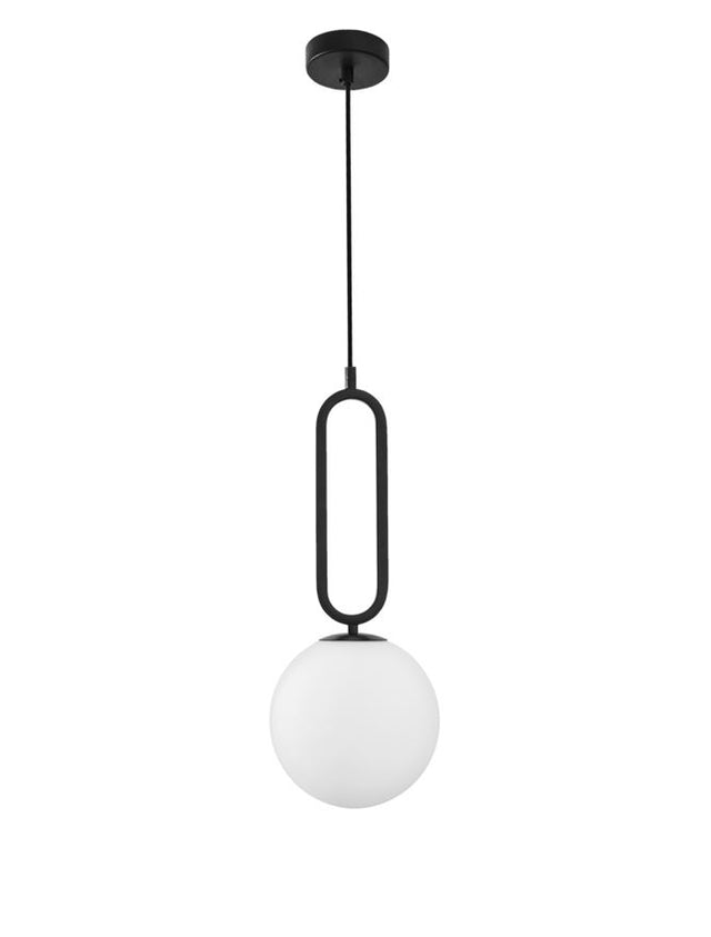 GRUS Matt Black Metal Opal Glass LED E27 1x12 Watt 230 Volt IP20 Bulb Excluded D: 20 H1: 51 H2: 120 cm