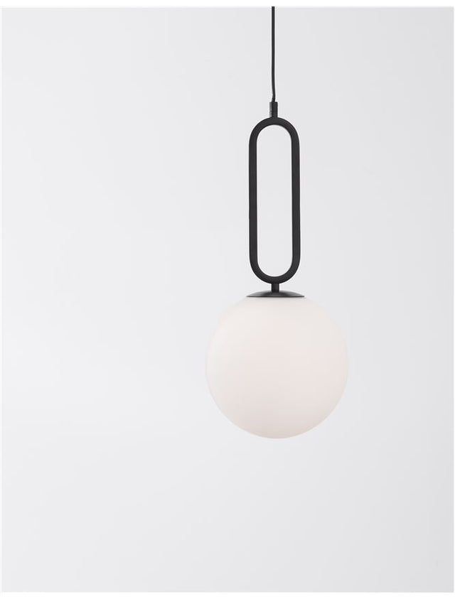 GRUS Matt Black Metal Opal Glass LED E27 1x12 Watt 230 Volt IP20 Bulb Excluded D: 25 H1: 56 H2: 120 cm