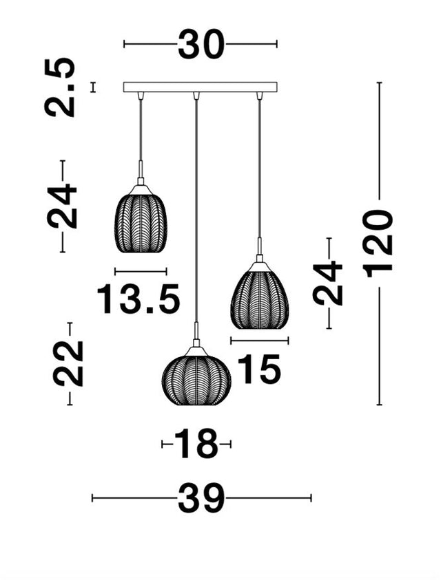 VARIO Clear Glass & Satin Gold Metal LED E27 3x12 Watt 230 Volt IP20 Bulb Excluded D: 39 H: 120 cm