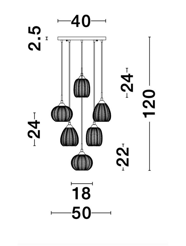 VARIO Clear Glass& Satin Gold Metal LED E27 6x12 Watt 230 Volt IP20 Bulb Excluded D: 50 H: 120 cm