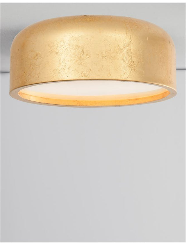 PERLETO Metal & Acrylic Diffuser Gold Leaf Outside Matt White Inside LED E27 2x12 Watt 230 Volt IP20 Bulb Excluded D: 35 H: 13 cm