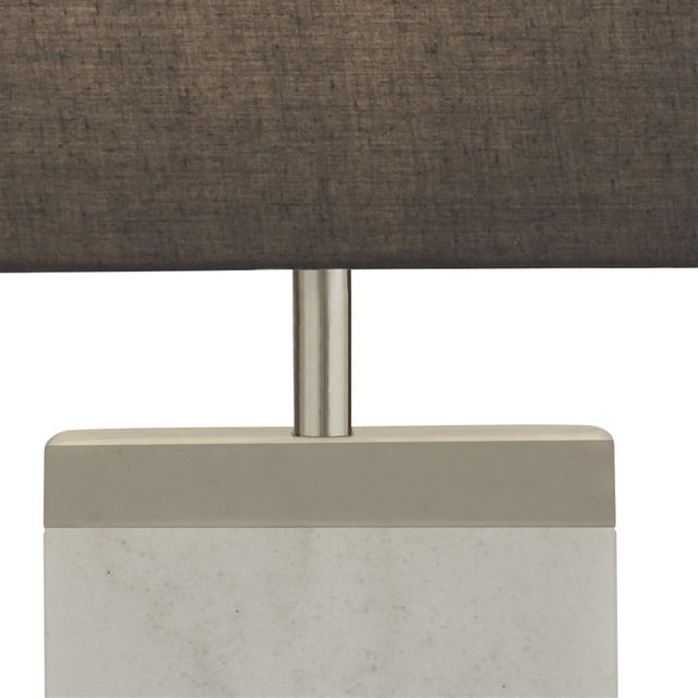 SATIN NICKLE AND WHITE MARBLE TABLE LAMP WITH GREY SHADE