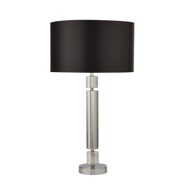 CHROME/GLASS TABLE LAMP WITH BLACK SHADE SILVER INNER