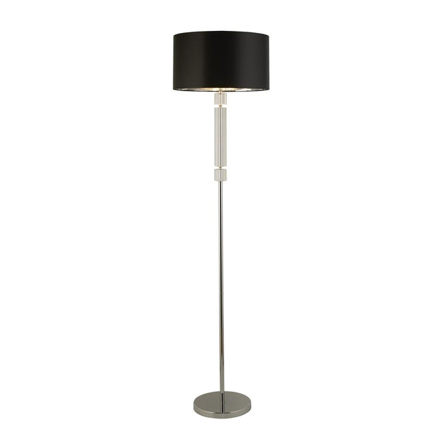 CHROME/GLASS FLOOR LAMP WITH BLACK SHADE SILVER INNER