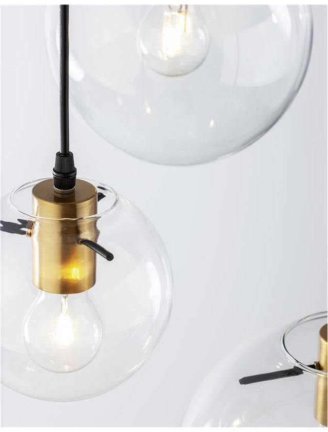 MIRALE Clear Glass & Gold Metal Black PVC Wire LED E27 3x12 Watt 230 Volt IP20 Bulb Excluded D: 42.5 H1: 59 H2: 170 cm