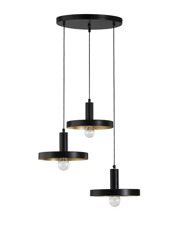 GARNI Black Metal Outside & Gold Inside Black Pvc Wire LED E27 3x12 Watt 230 Volt IP20 Bulb Excluded D: 56 H: 120 cm