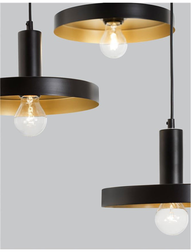 GARNI Black Metal Outside & Gold Inside Black Pvc Wire LED E27 3x12 Watt 230 Volt IP20 Bulb Excluded D: 56 H: 120 cm