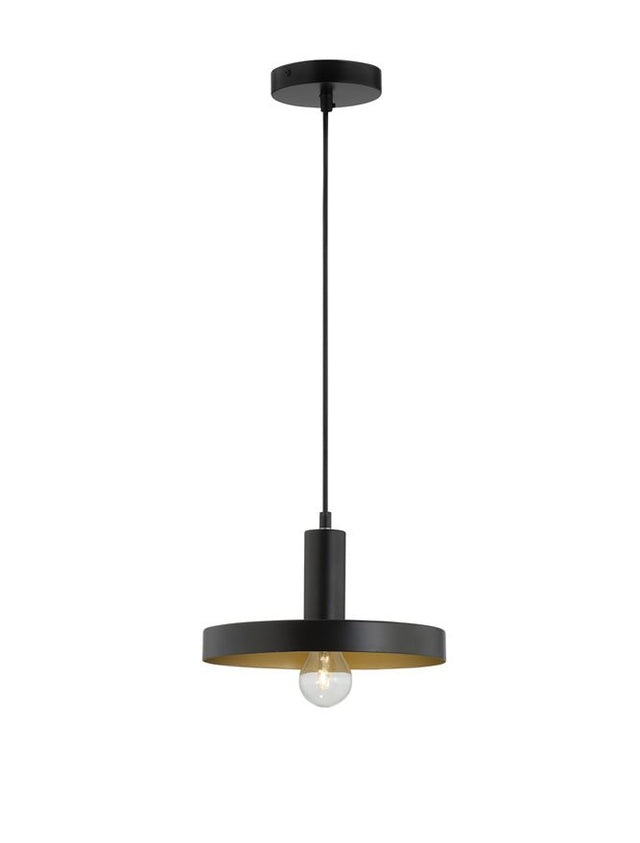 GARNI Black Metal Outside Gold Inside Black PVC Wire LED E27 1x12 Watt 230 Volt IP20 Bulb Excluded D: 25 H1: 15 H2: 120 cm