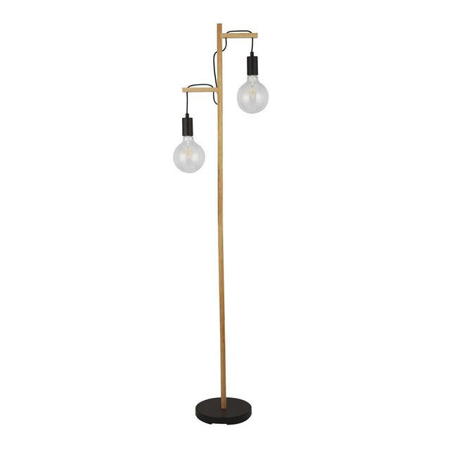 WOODY 2LT FLOOR LAMP, BLACK AND ASH WOOD